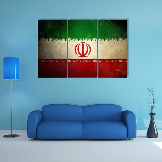 Grunge Iran Flag Canvas Wall Art-3 Horizontal-Gallery Wrap-37" x 24"-Tiaracle
