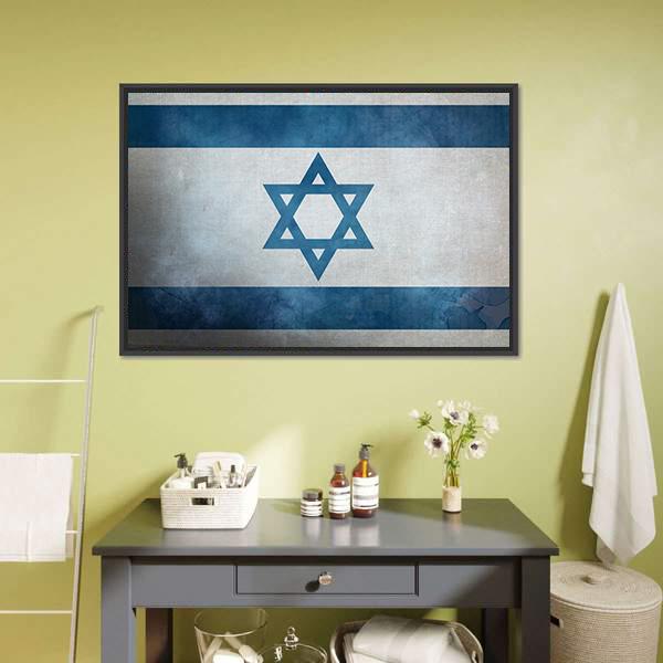Grunge Israeli Flag Canvas Wall Art-1 Piece-Floating Frame-24" x 16"-Tiaracle
