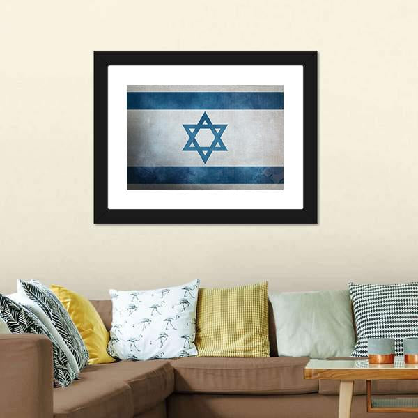 Grunge Israeli Flag Canvas Wall Art-3 Horizontal-Gallery Wrap-25" x 16"-Tiaracle