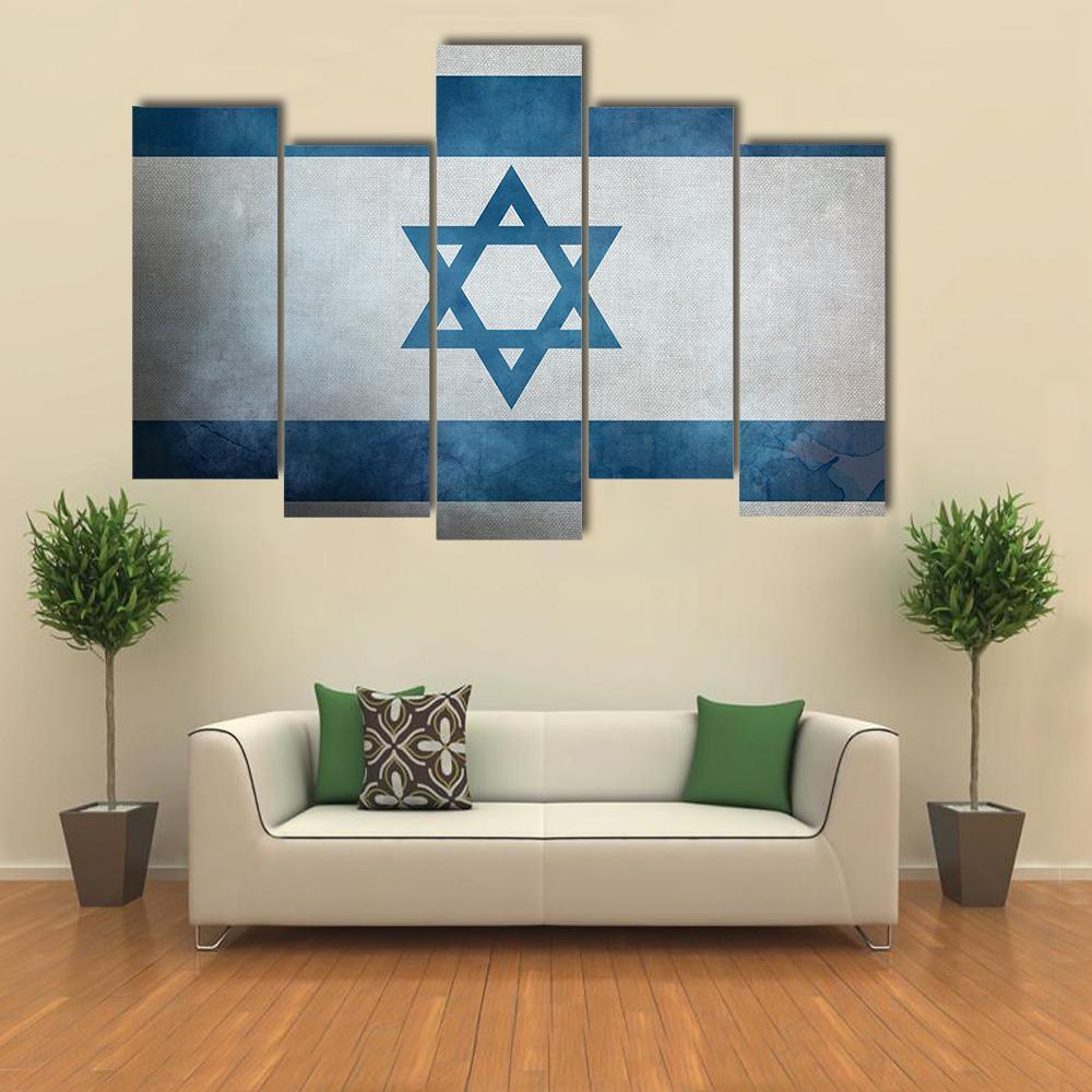 Grunge Israeli Flag Canvas Wall Art-5 Pop-Gallery Wrap-47" x 32"-Tiaracle
