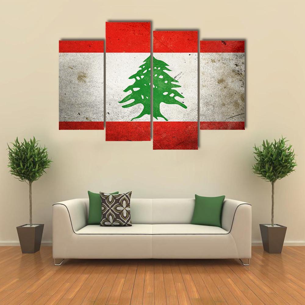 Grunge Lebanon Flag Canvas Wall Art-4 Pop-Gallery Wrap-50" x 32"-Tiaracle