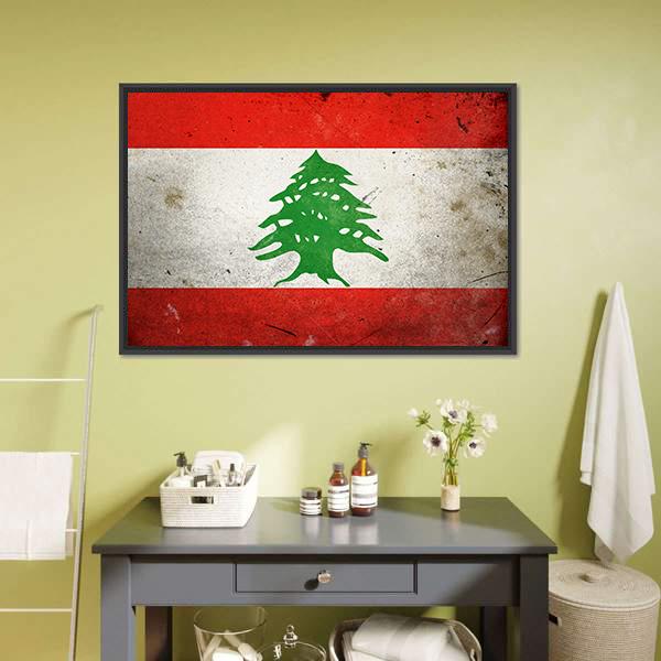 Grunge Lebanon Flag Canvas Wall Art-1 Piece-Floating Frame-24" x 16"-Tiaracle
