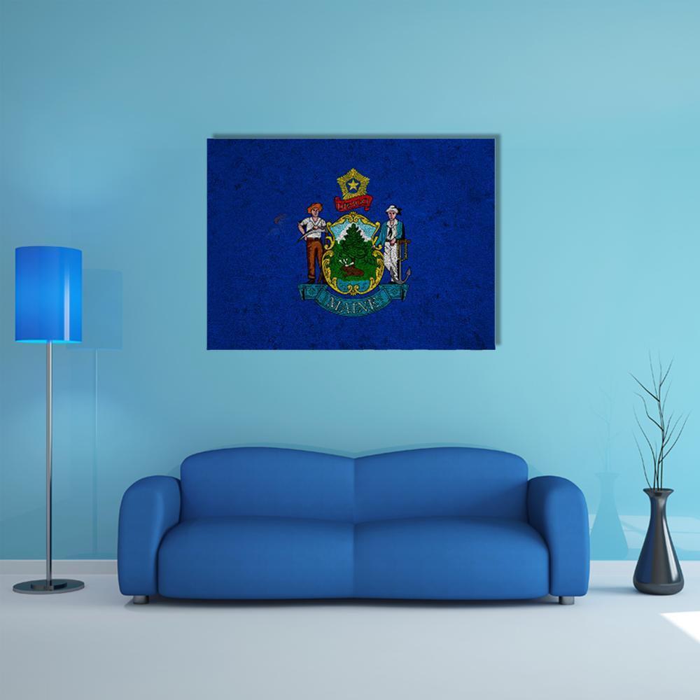 Grunge Maine Flag Canvas Wall Art-1 Piece-Gallery Wrap-48" x 32"-Tiaracle