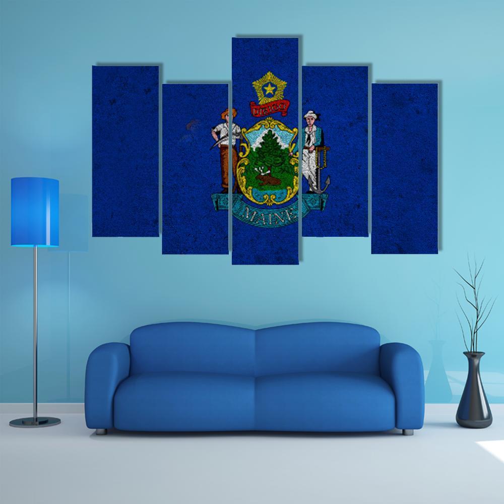 Grunge Maine Flag Canvas Wall Art-5 Pop-Gallery Wrap-47" x 32"-Tiaracle