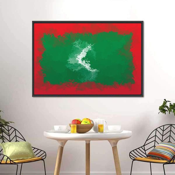 Grunge Maldives Flag Canvas Wall Art-3 Horizontal-Gallery Wrap-25" x 16"-Tiaracle
