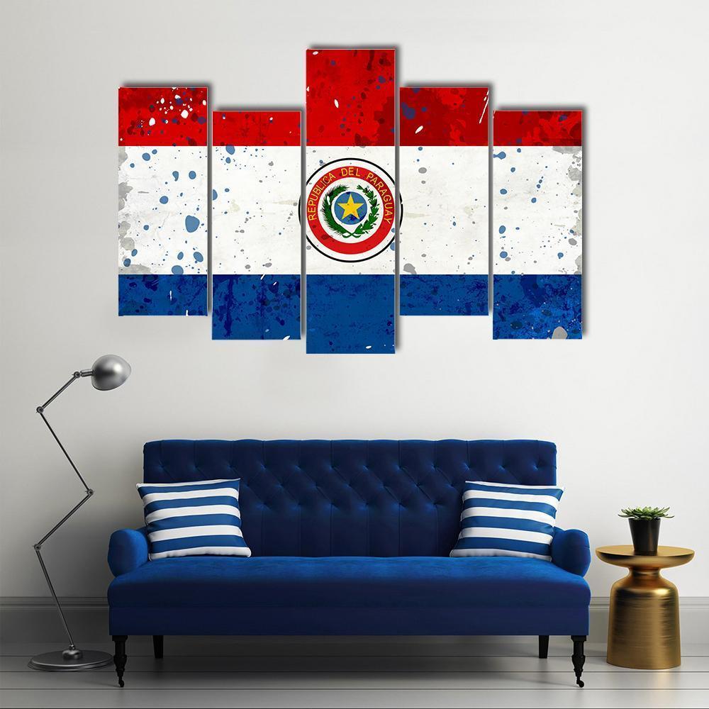 Grunge Paraguay Flag Canvas Wall Art-5 Pop-Gallery Wrap-47" x 32"-Tiaracle
