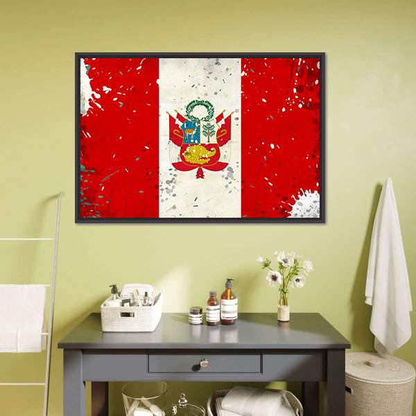 Grunge Peru Flag Canvas Wall Art-1 Piece-Floating Frame-24" x 16"-Tiaracle