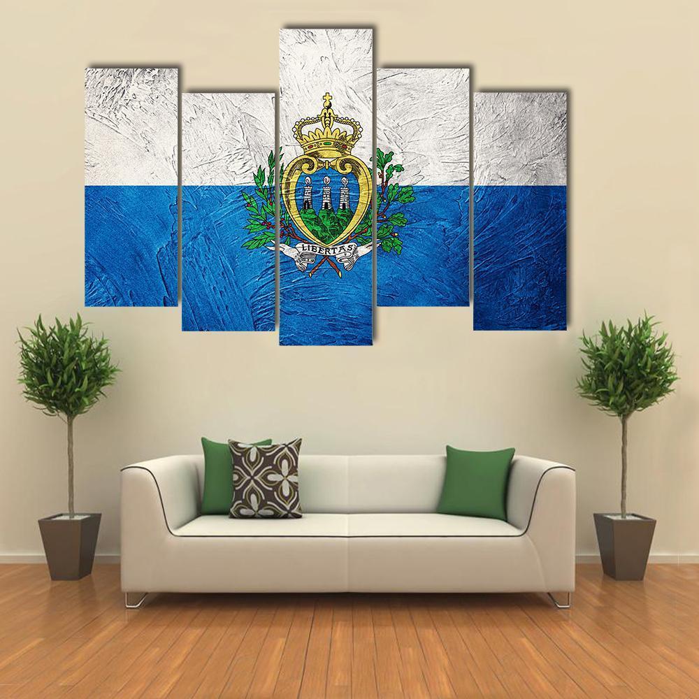 Grunge San Marino Flag Canvas Wall Art-5 Pop-Gallery Wrap-47" x 32"-Tiaracle