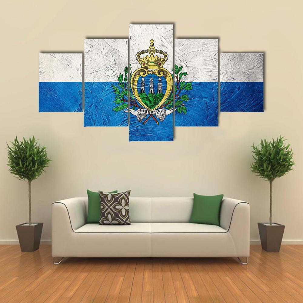 Grunge San Marino Flag Canvas Wall Art-5 Star-Gallery Wrap-62" x 32"-Tiaracle
