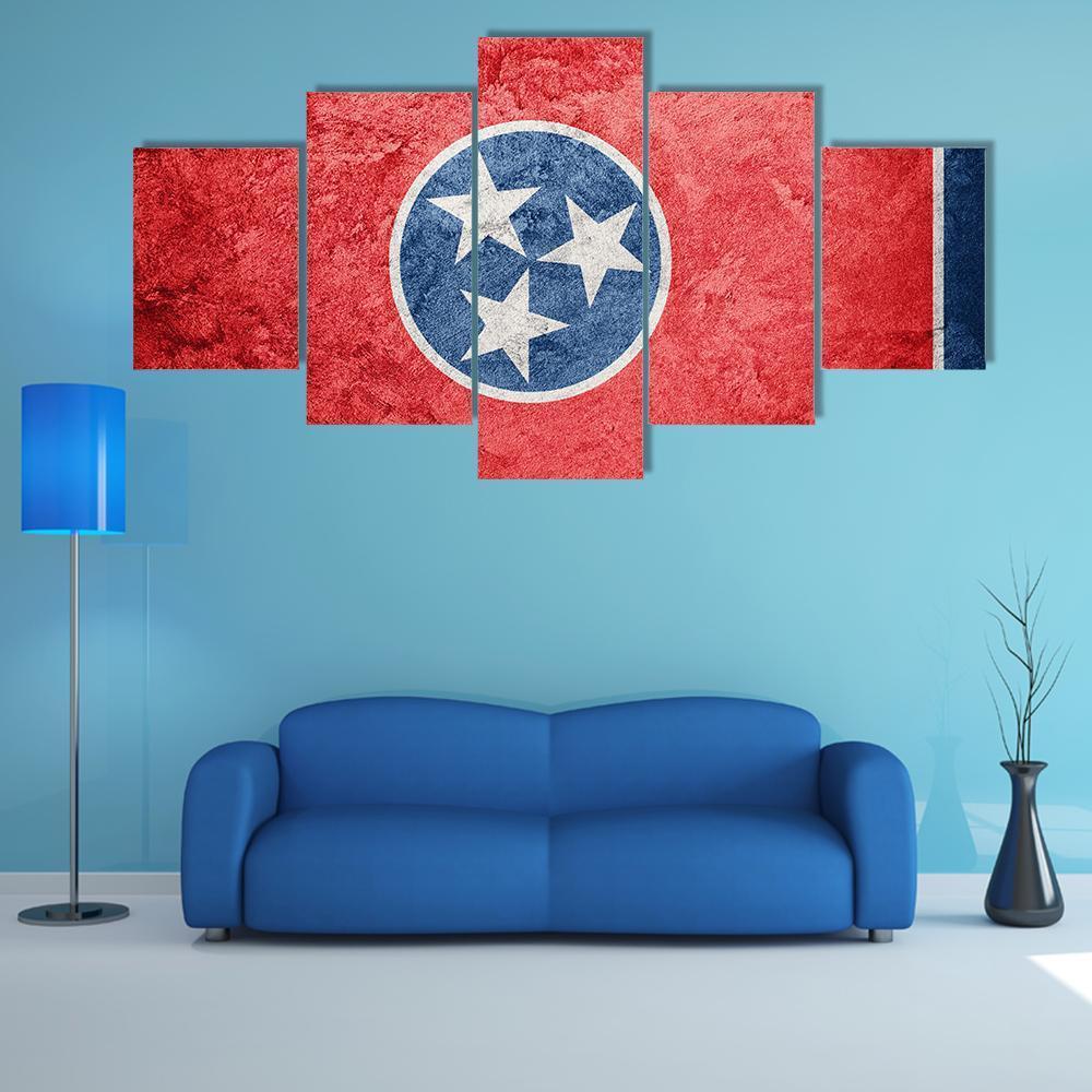 Grunge Tennessee Flag Canvas Wall Art-5 Star-Gallery Wrap-62" x 32"-Tiaracle