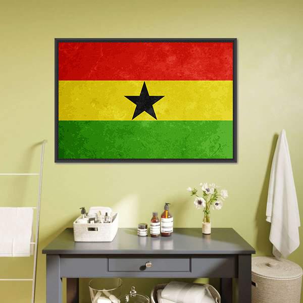 Grunge Textured Flag Of Ghana Canvas Wall Art-1 Piece-Floating Frame-24" x 16"-Tiaracle