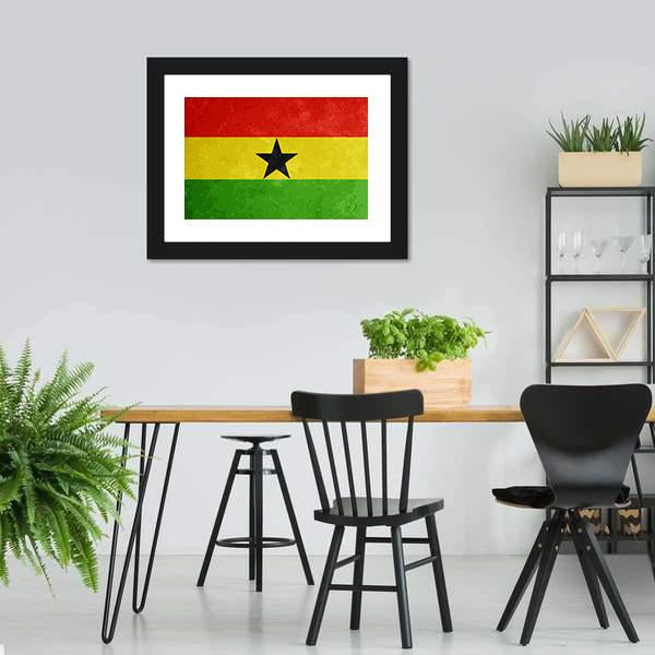 Grunge Textured Flag Of Ghana Canvas Wall Art-3 Horizontal-Gallery Wrap-25" x 16"-Tiaracle