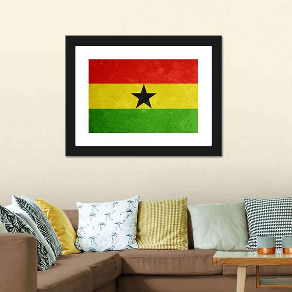 Grunge Textured Flag Of Ghana Canvas Wall Art-3 Horizontal-Gallery Wrap-25" x 16"-Tiaracle