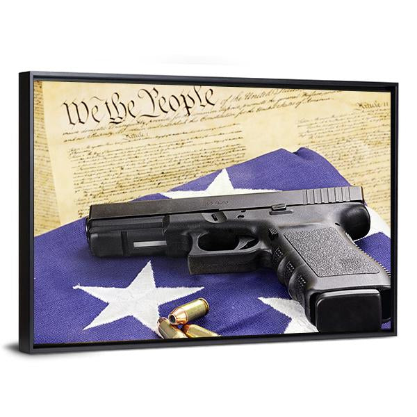 Gun On Folded Flag Canvas Wall Art-3 Horizontal-Gallery Wrap-25" x 16"-Tiaracle