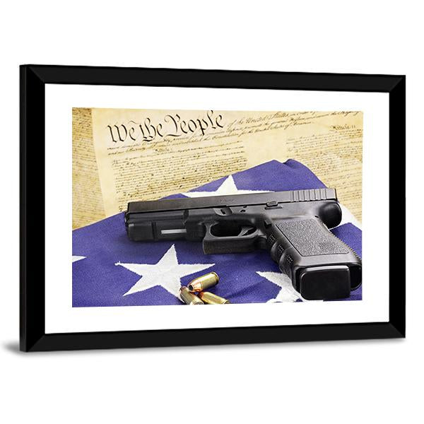 Gun On Folded Flag Canvas Wall Art-3 Horizontal-Gallery Wrap-25" x 16"-Tiaracle