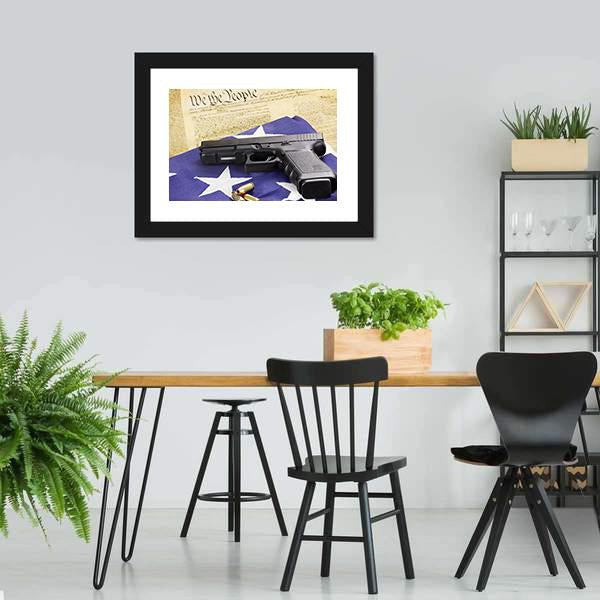 Gun On Folded Flag Canvas Wall Art-3 Horizontal-Gallery Wrap-25" x 16"-Tiaracle