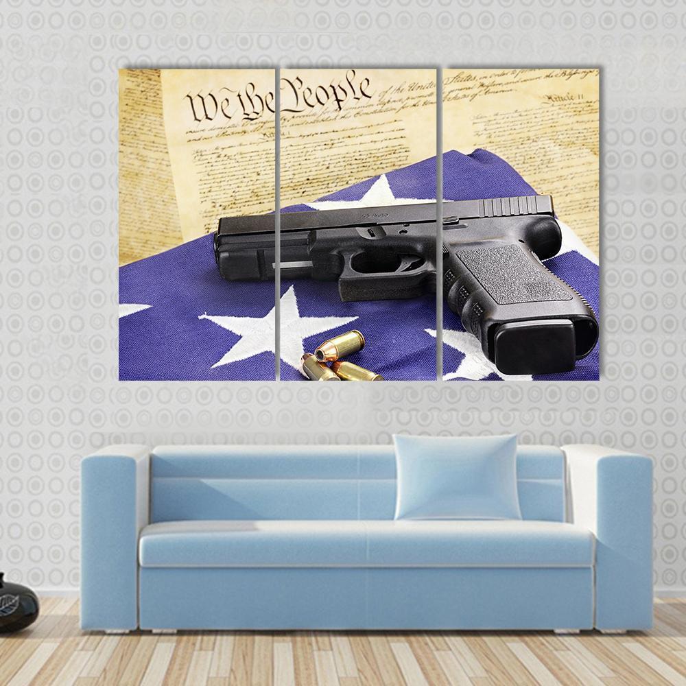 Gun On Folded Flag Canvas Wall Art-3 Horizontal-Gallery Wrap-37" x 24"-Tiaracle