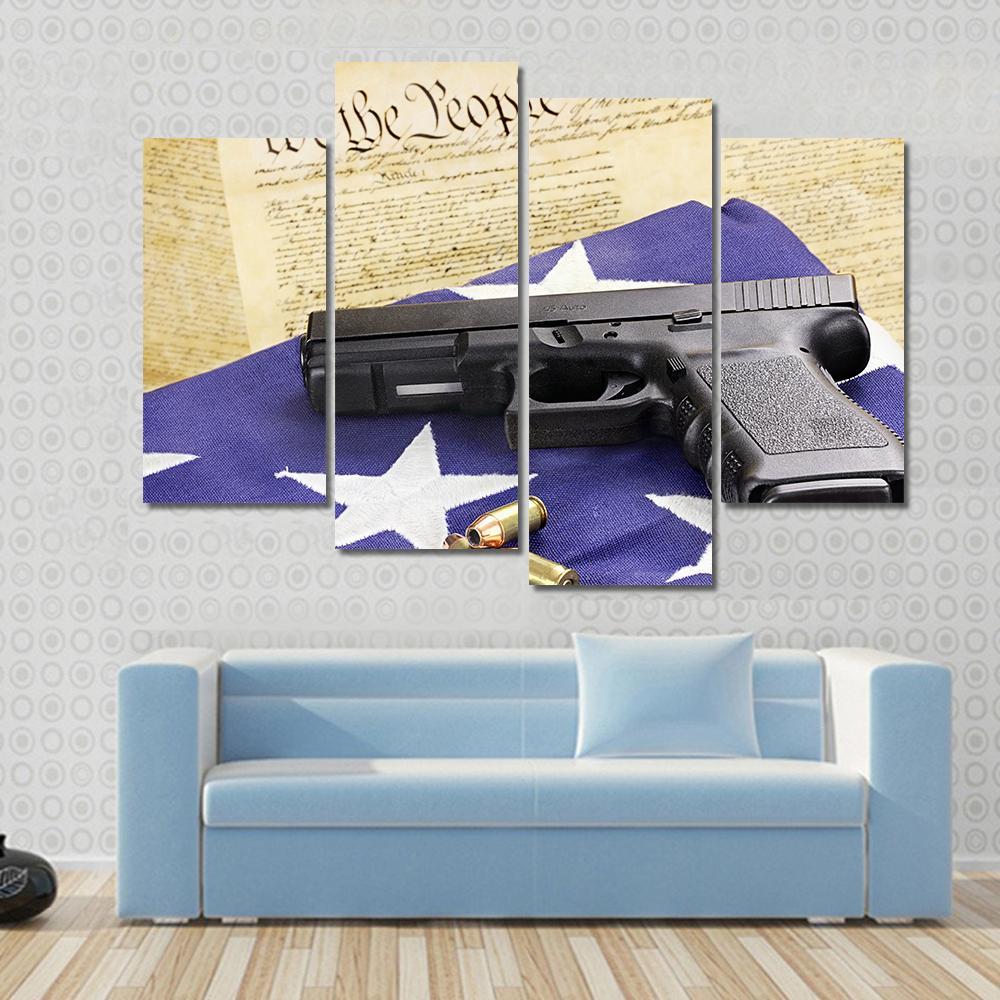 Gun On Folded Flag Canvas Wall Art-4 Pop-Gallery Wrap-50" x 32"-Tiaracle