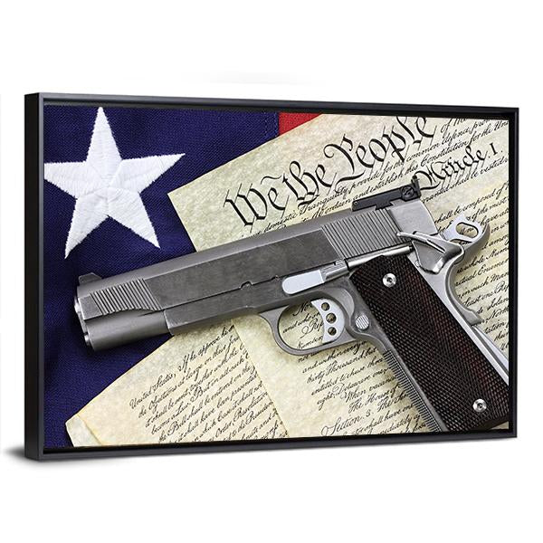 Gun With American Flag Canvas Wall Art-3 Horizontal-Gallery Wrap-25" x 16"-Tiaracle