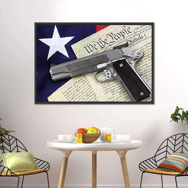 Gun With American Flag Canvas Wall Art-3 Horizontal-Gallery Wrap-25" x 16"-Tiaracle