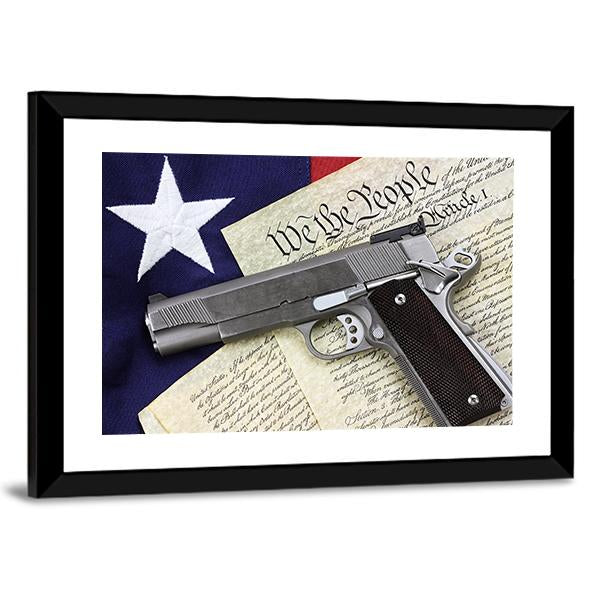 Gun With American Flag Canvas Wall Art-3 Horizontal-Gallery Wrap-25" x 16"-Tiaracle