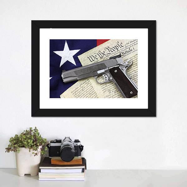 Gun With American Flag Canvas Wall Art-1 Piece-Framed Print-20" x 16"-Tiaracle