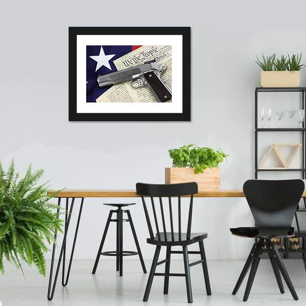 Gun With American Flag Canvas Wall Art-3 Horizontal-Gallery Wrap-25" x 16"-Tiaracle