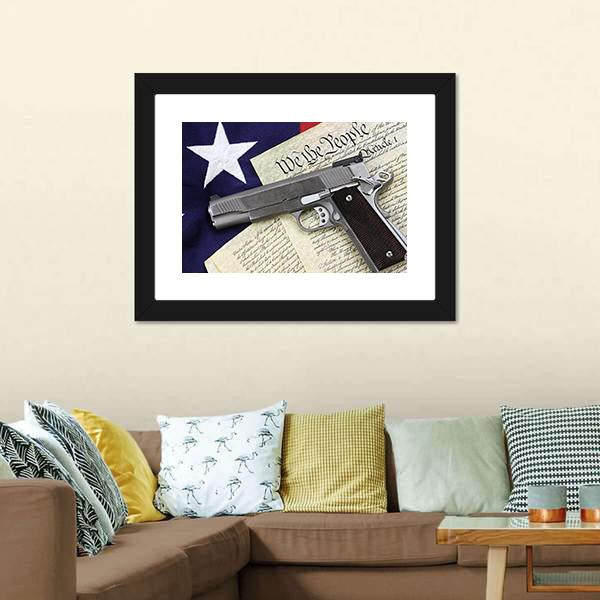 Gun With American Flag Canvas Wall Art-3 Horizontal-Gallery Wrap-25" x 16"-Tiaracle