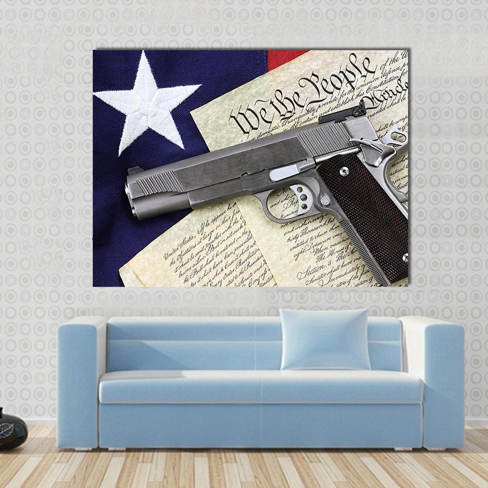 Gun With American Flag Canvas Wall Art-1 Piece-Gallery Wrap-48" x 32"-Tiaracle