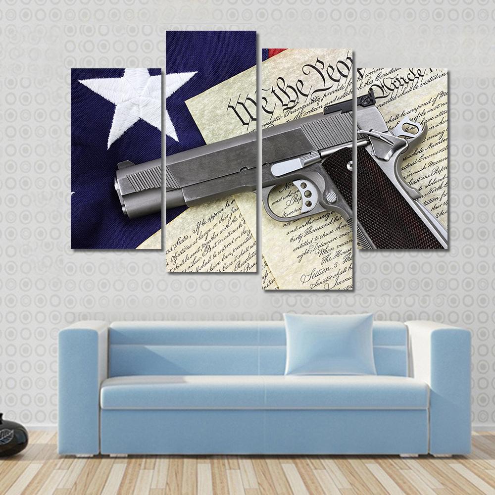 Gun With American Flag Canvas Wall Art-4 Pop-Gallery Wrap-50" x 32"-Tiaracle