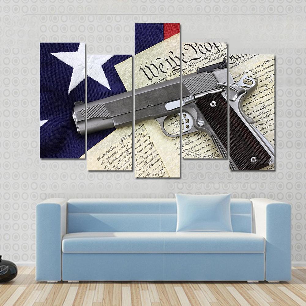 Gun With American Flag Canvas Wall Art-5 Pop-Gallery Wrap-47" x 32"-Tiaracle