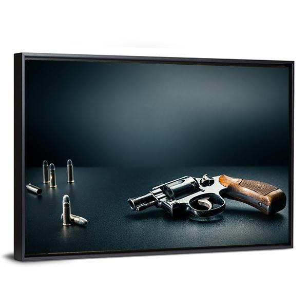 Gun With Bullet Shells Canvas Wall Art-3 Horizontal-Gallery Wrap-25" x 16"-Tiaracle