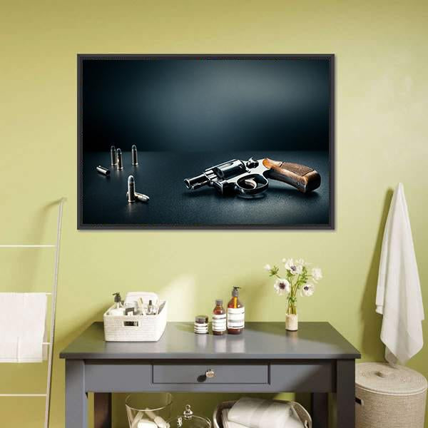 Gun With Bullet Shells Canvas Wall Art-1 Piece-Floating Frame-24" x 16"-Tiaracle