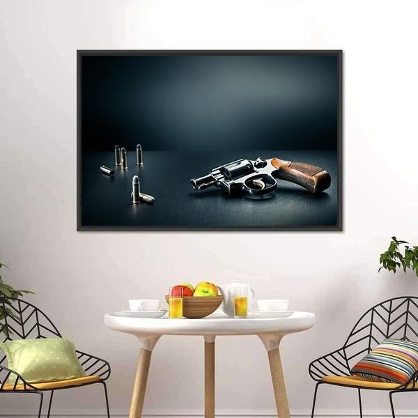 Gun With Bullet Shells Canvas Wall Art-3 Horizontal-Gallery Wrap-25" x 16"-Tiaracle