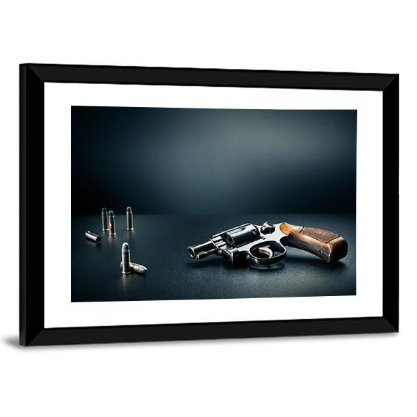 Gun With Bullet Shells Canvas Wall Art-3 Horizontal-Gallery Wrap-25" x 16"-Tiaracle