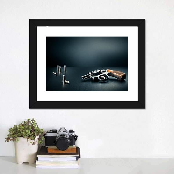 Gun With Bullet Shells Canvas Wall Art-1 Piece-Framed Print-20" x 16"-Tiaracle