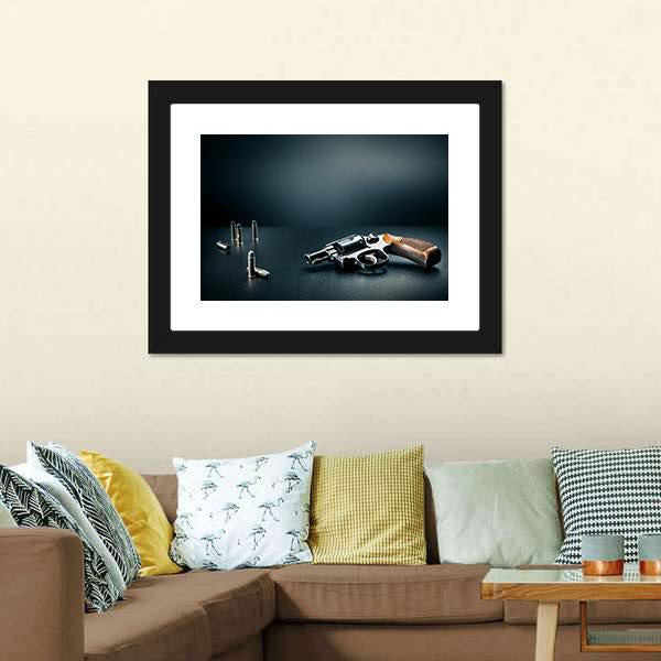 Gun With Bullet Shells Canvas Wall Art-3 Horizontal-Gallery Wrap-25" x 16"-Tiaracle