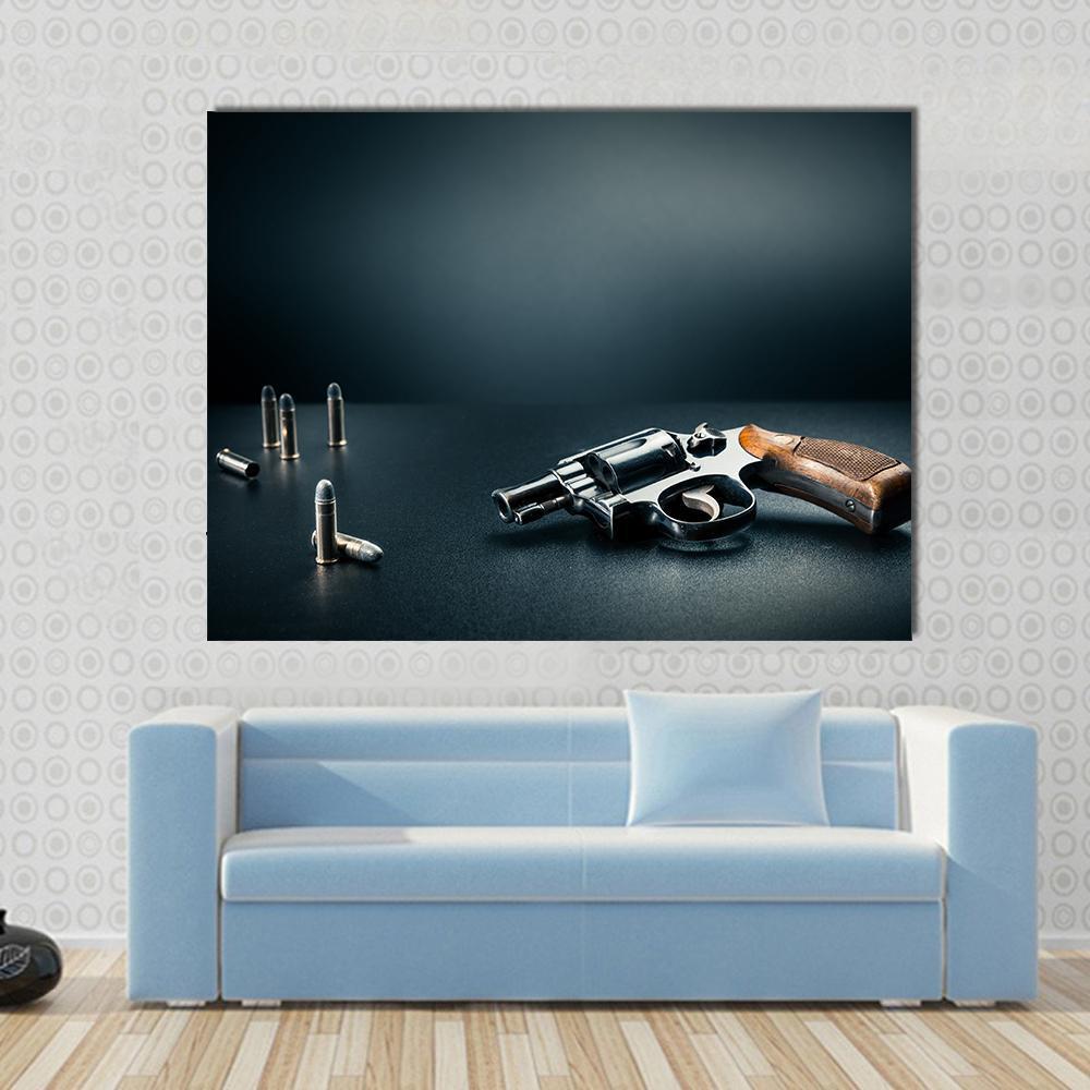 Gun With Bullet Shells Canvas Wall Art-1 Piece-Gallery Wrap-48" x 32"-Tiaracle