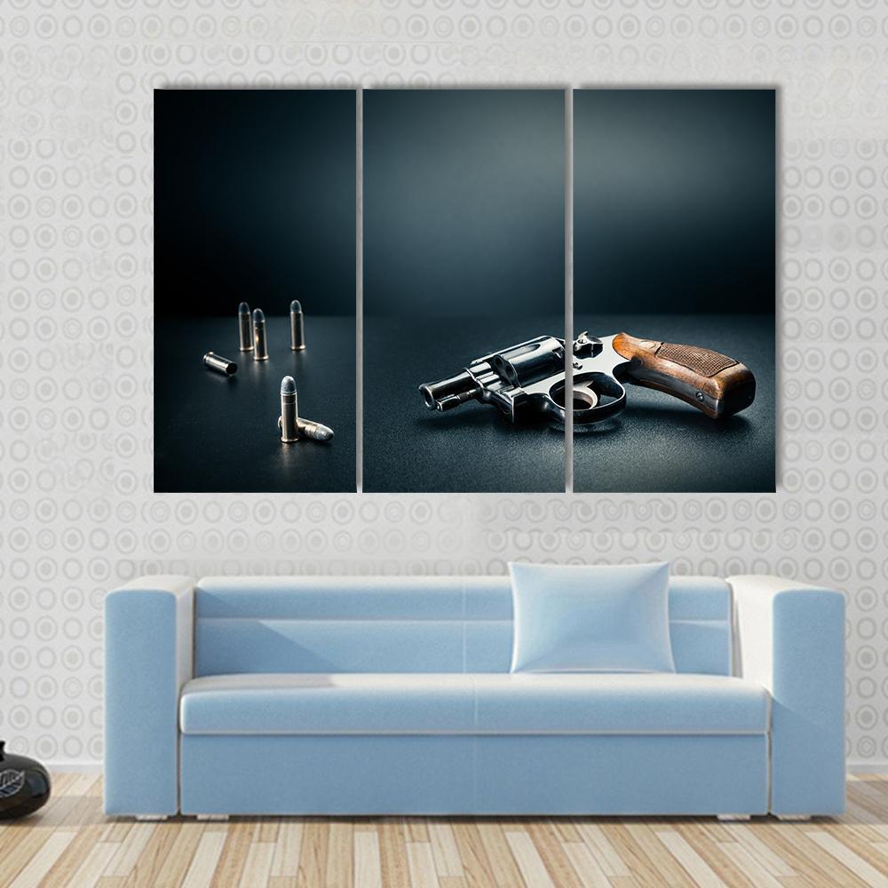 Gun With Bullet Shells Canvas Wall Art-3 Horizontal-Gallery Wrap-37" x 24"-Tiaracle