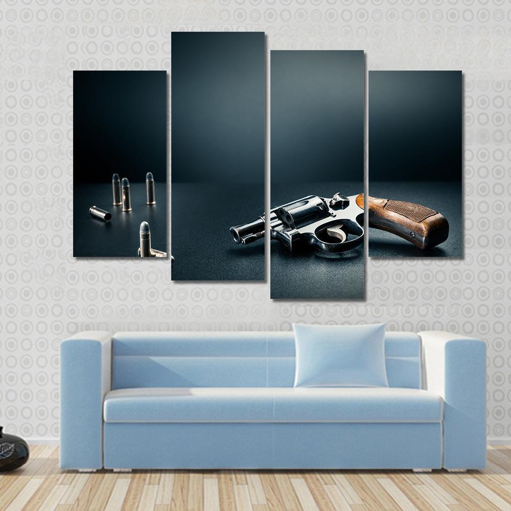 Gun With Bullet Shells Canvas Wall Art-4 Pop-Gallery Wrap-50" x 32"-Tiaracle