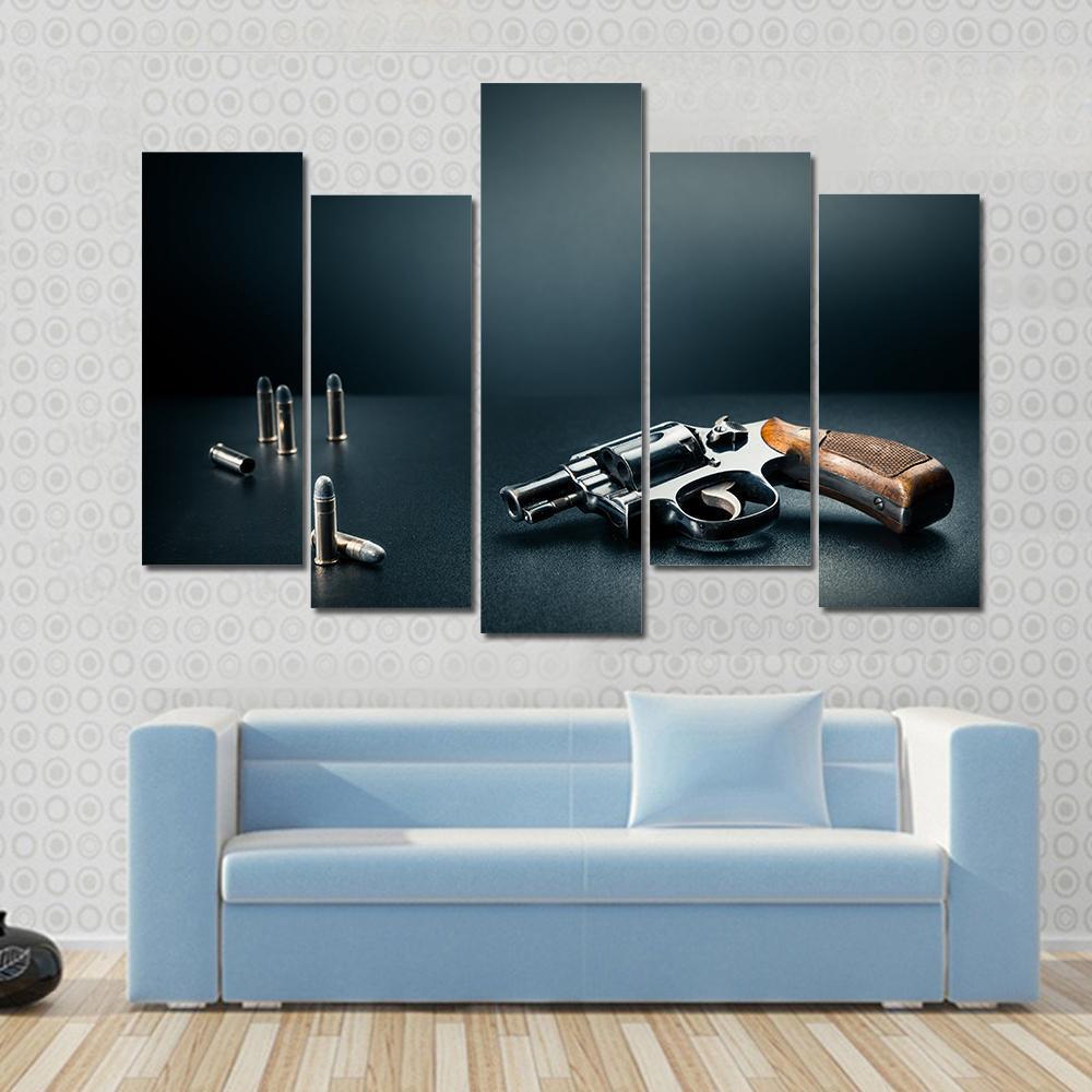 Gun With Bullet Shells Canvas Wall Art-5 Pop-Gallery Wrap-47" x 32"-Tiaracle