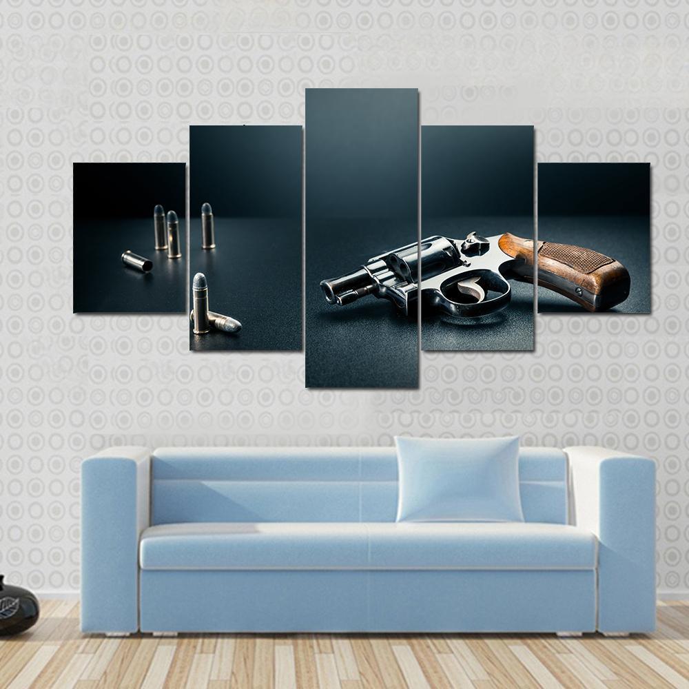 Gun With Bullet Shells Canvas Wall Art-5 Star-Gallery Wrap-62" x 32"-Tiaracle