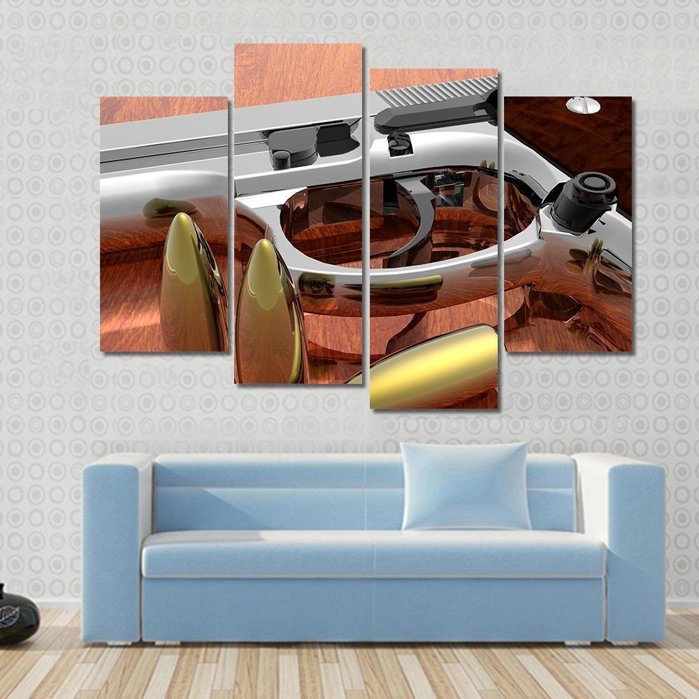 Gun With Bullets On Table Canvas Wall Art-4 Pop-Gallery Wrap-50" x 32"-Tiaracle