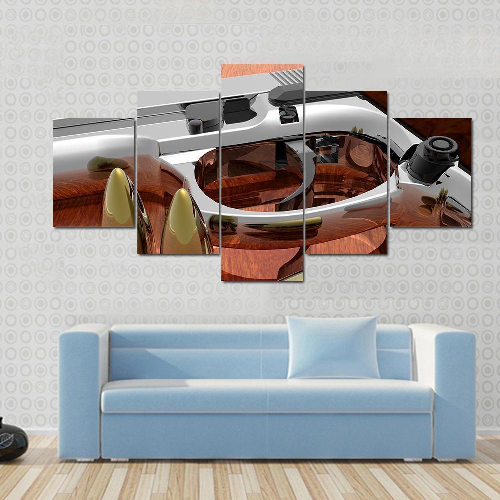 Gun With Bullets On Table Canvas Wall Art-5 Star-Gallery Wrap-62" x 32"-Tiaracle