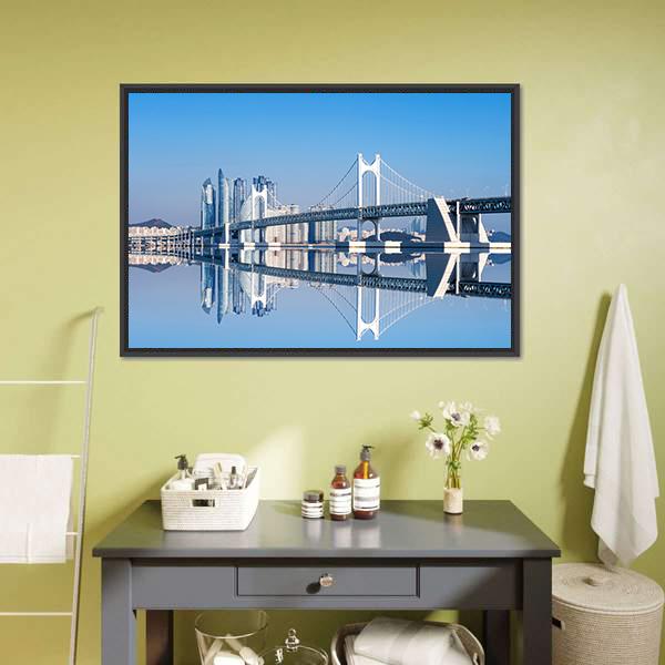 Gwangan Bridge Canvas Wall Art-1 Piece-Floating Frame-24" x 16"-Tiaracle
