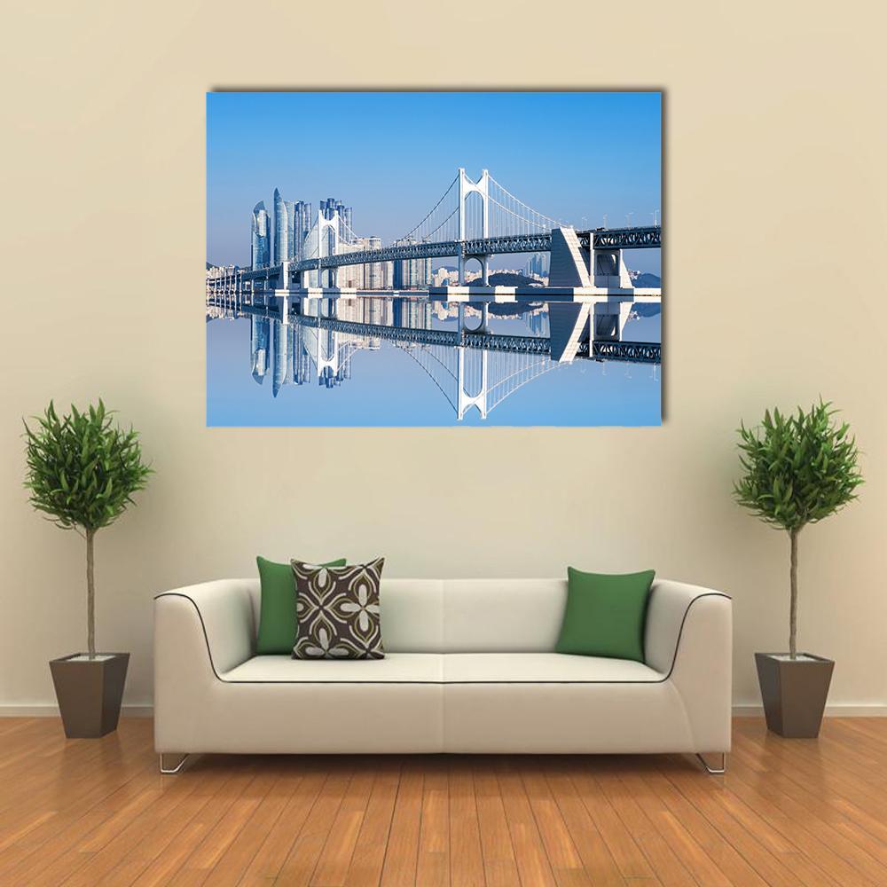 Gwangan Bridge Canvas Wall Art-1 Piece-Gallery Wrap-48" x 32"-Tiaracle