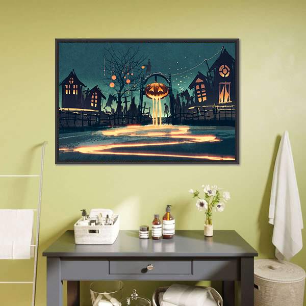 Halloween Night Canvas Wall Art-1 Piece-Floating Frame-24" x 16"-Tiaracle