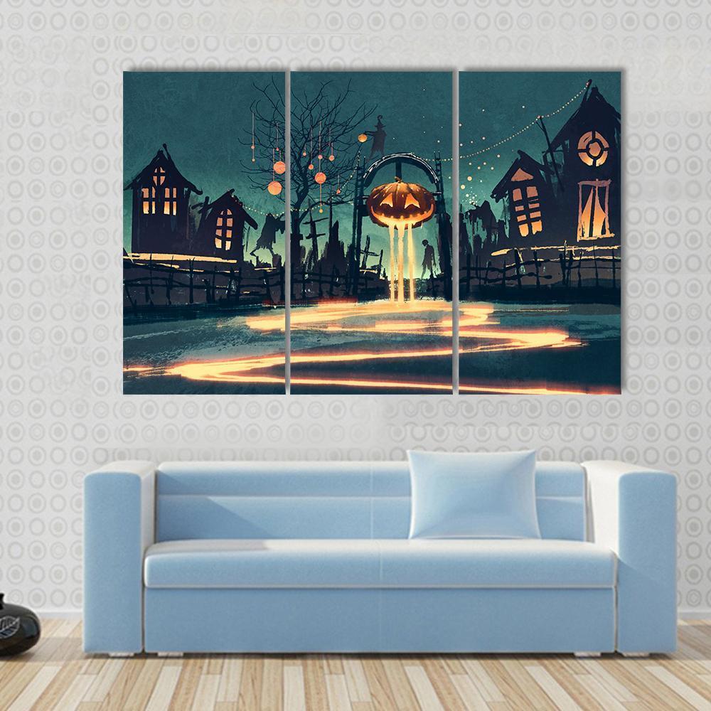 Halloween Night Canvas Wall Art-3 Horizontal-Gallery Wrap-37" x 24"-Tiaracle