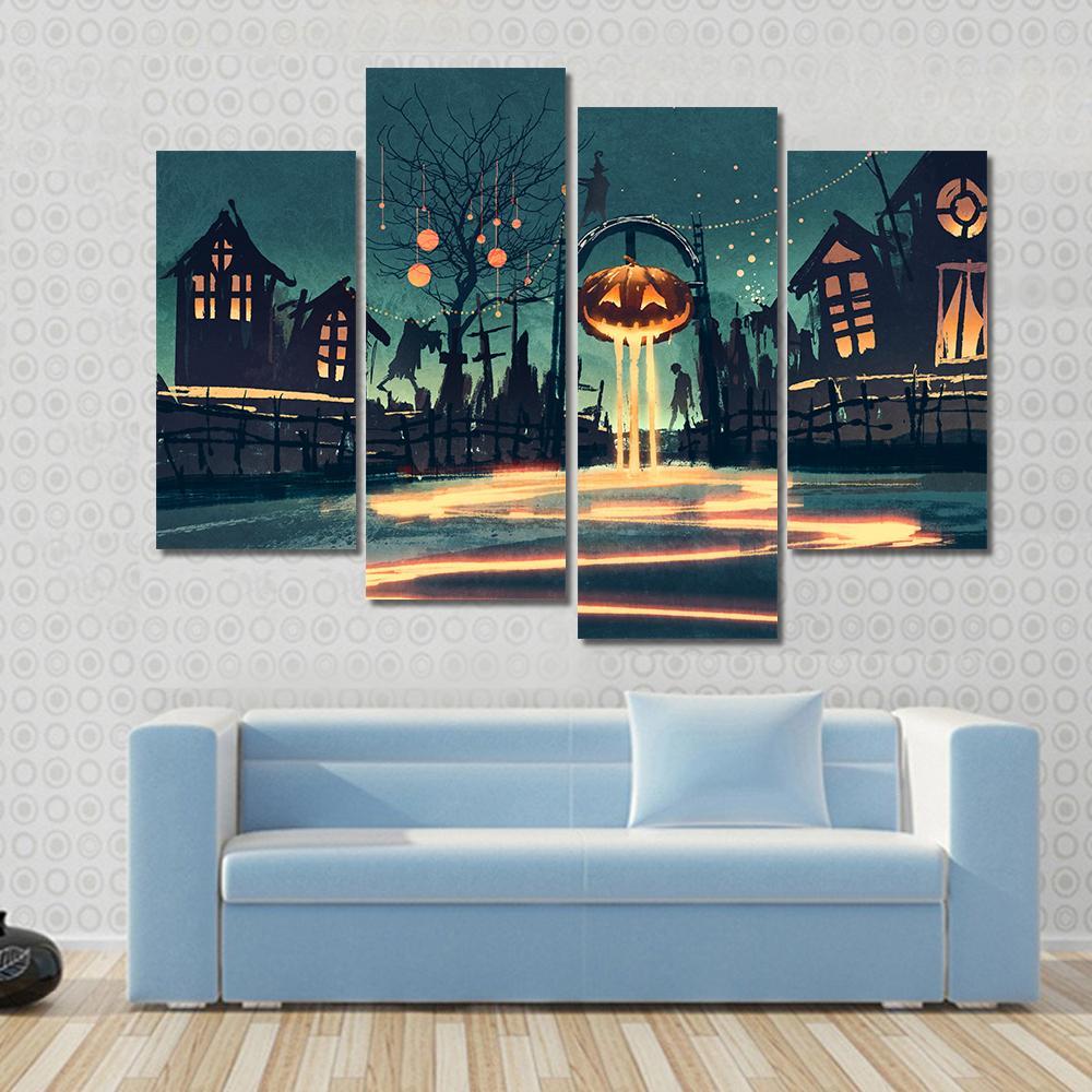 Halloween Night Canvas Wall Art-4 Pop-Gallery Wrap-50" x 32"-Tiaracle