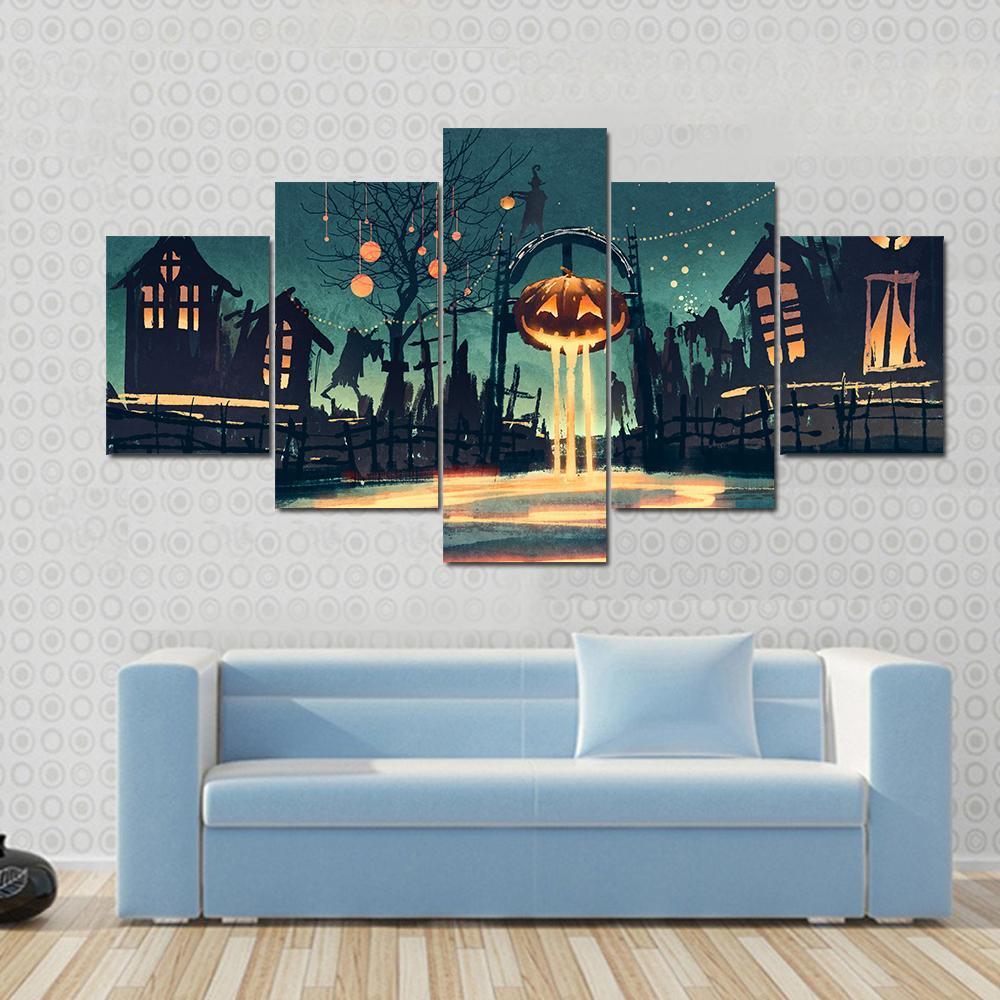 Halloween Night Canvas Wall Art-5 Star-Gallery Wrap-62" x 32"-Tiaracle